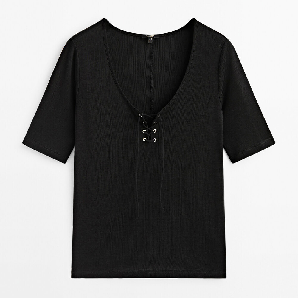 

Футболка со шнуровкой Massimo Dutti, черный