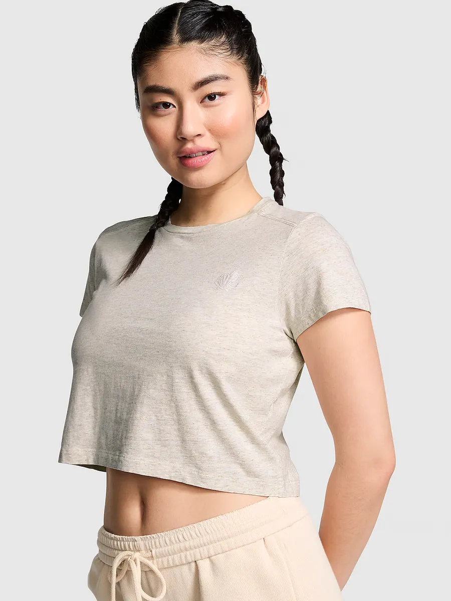 

Укороченная хлопковая футболка Dreamer Pink, цвет Heather Oatmeal Beige- Shell Graphic