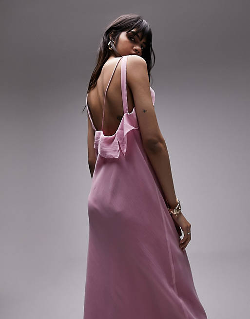 цена Двухцветное розовое платье-комбинация миди Topshop