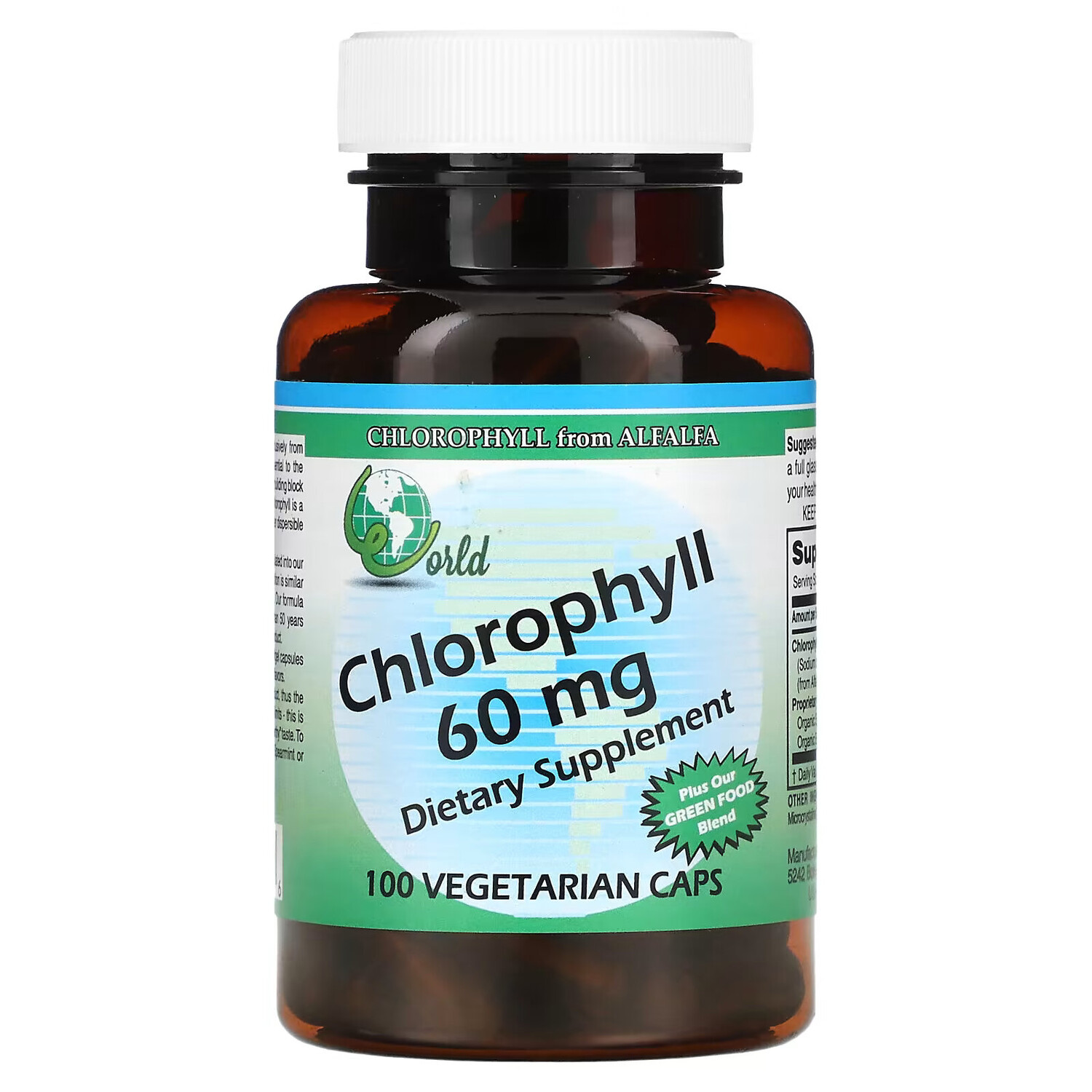 

World Organic, Хлорофилл, 60 мг, 100 капсул