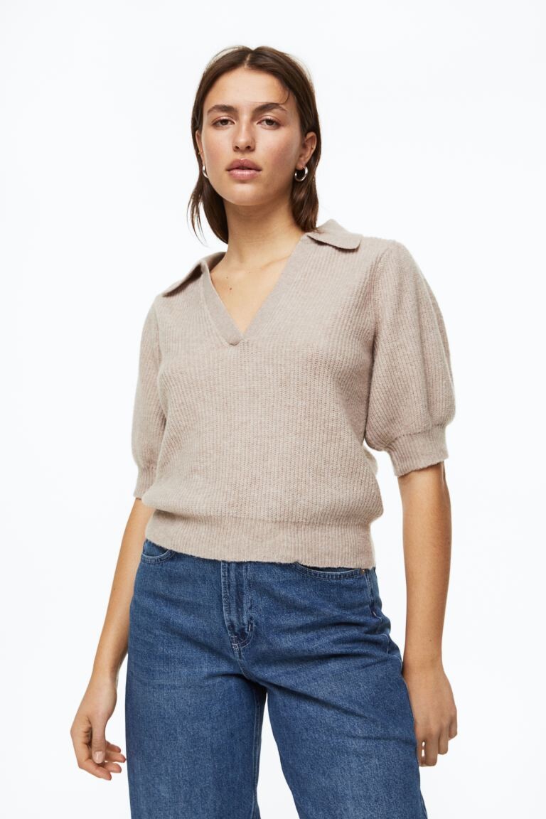 

Трикотажный топ в рубчик H&M, бежевый