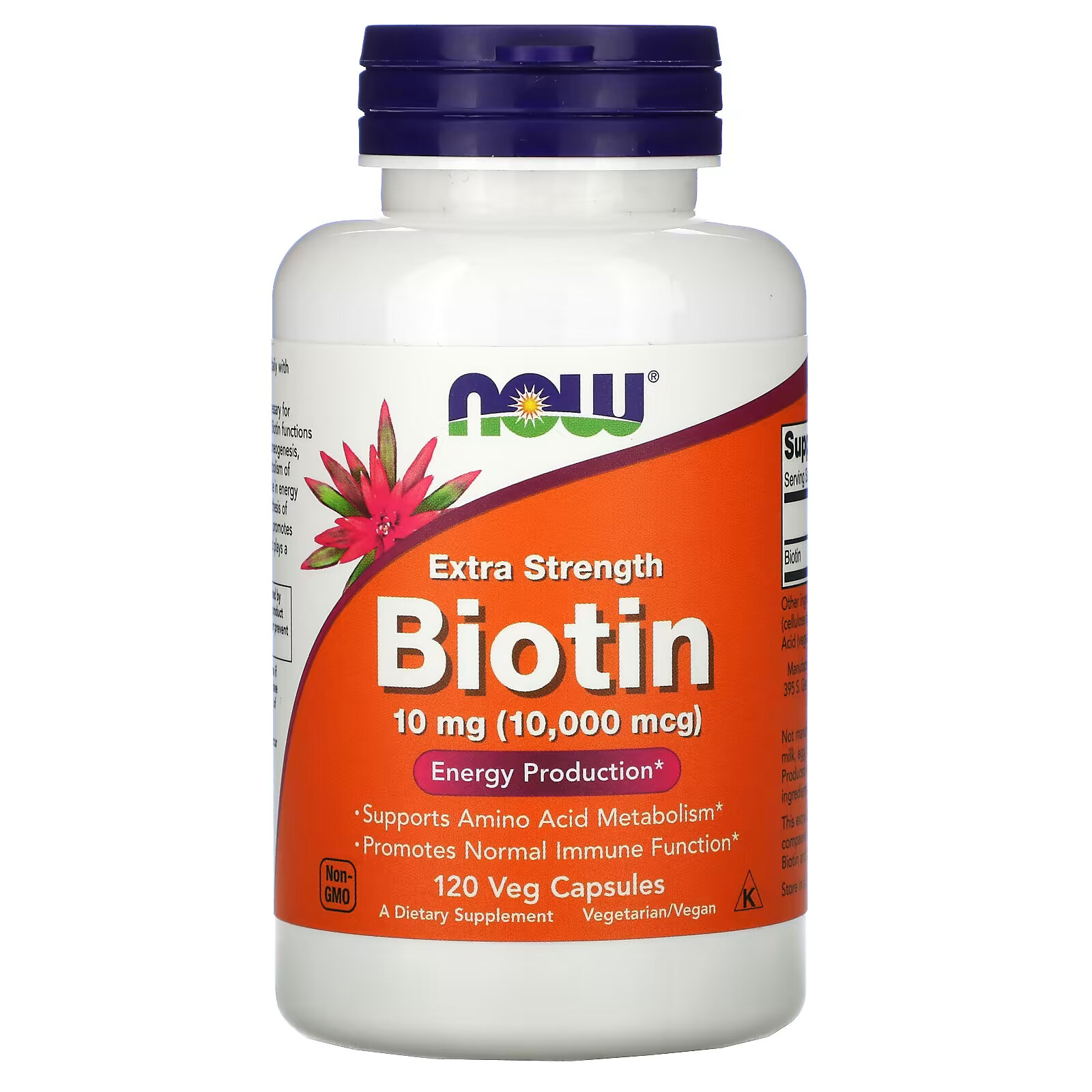 Биотин NOW Foods повышенной силы действия 10 мг 10 000 мкг, 120 капсул цена и фото