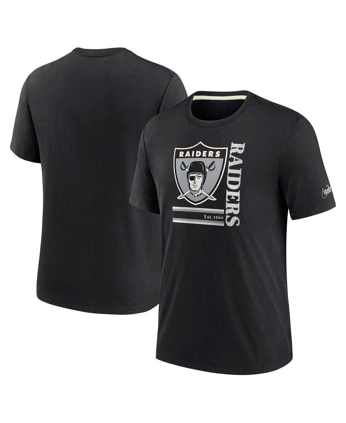Мужская черная футболка las vegas raiders wordmark logo tri-blend Nike, черный мужская темно серая черная футболка с капюшоном las vegas raiders performance nike мульти