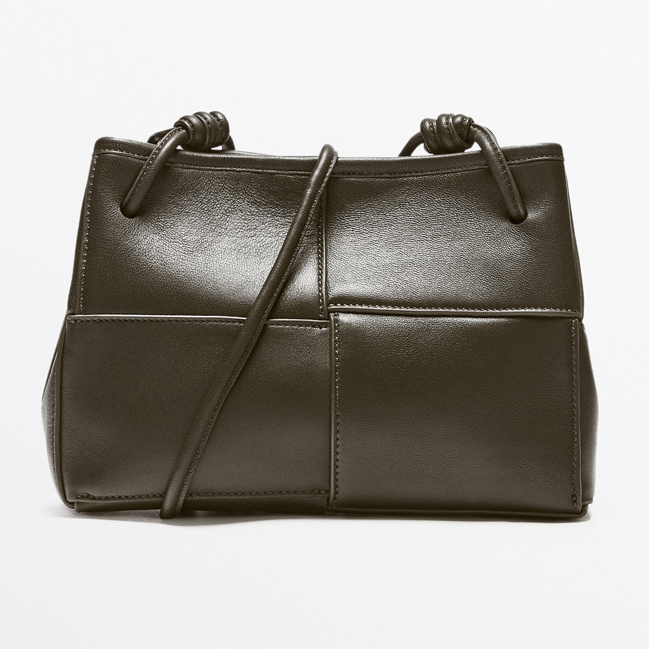 

Сумка через плечо Massimo Dutti Nappa leather with seam details, зеленый