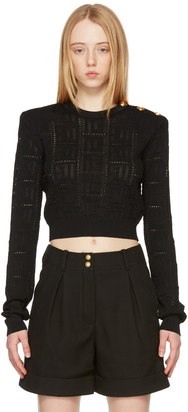 

Черный короткий свитер с монограммой Balmain