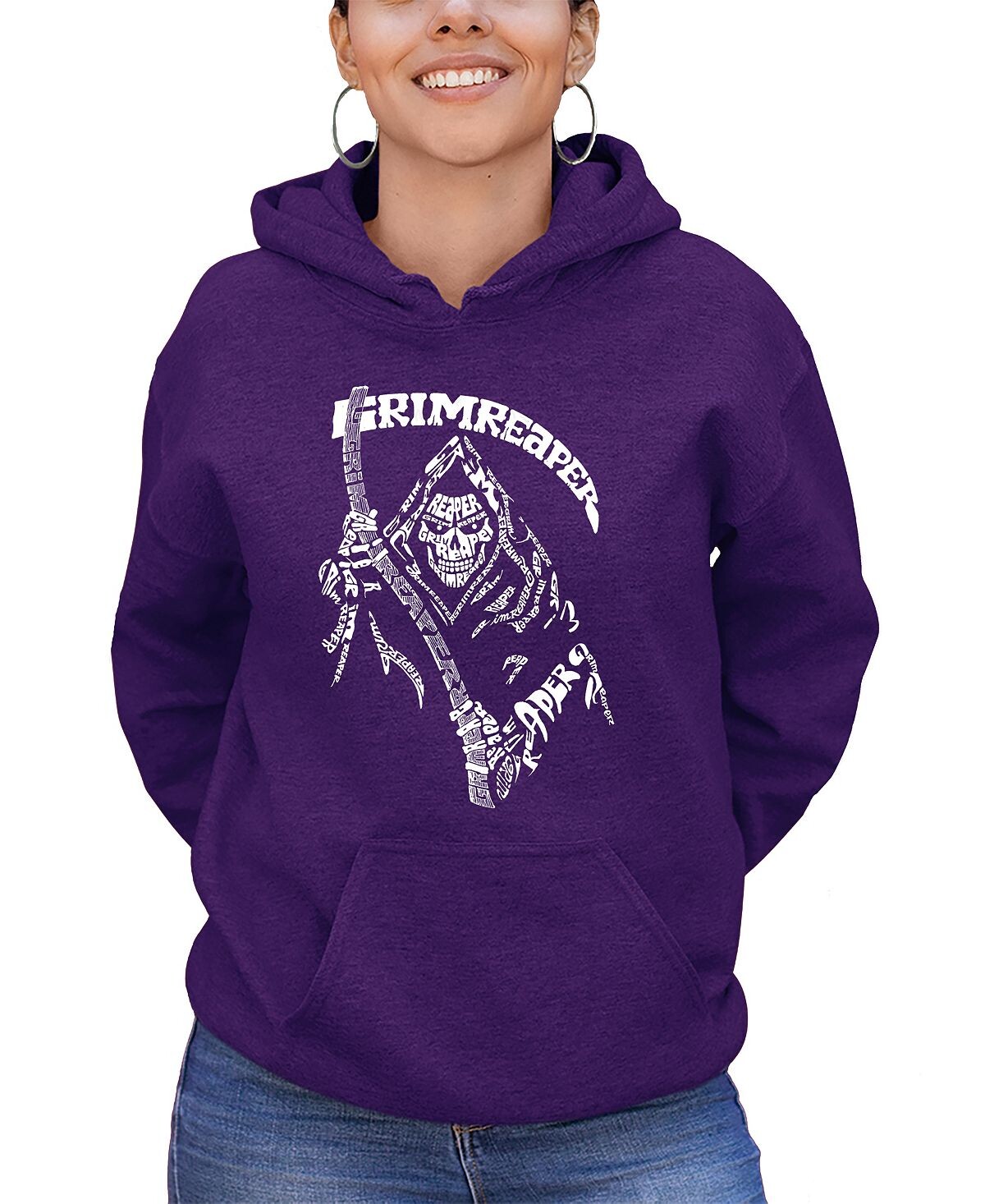 

Женская толстовка с капюшоном grim reaper word art LA Pop Art, фиолетовый