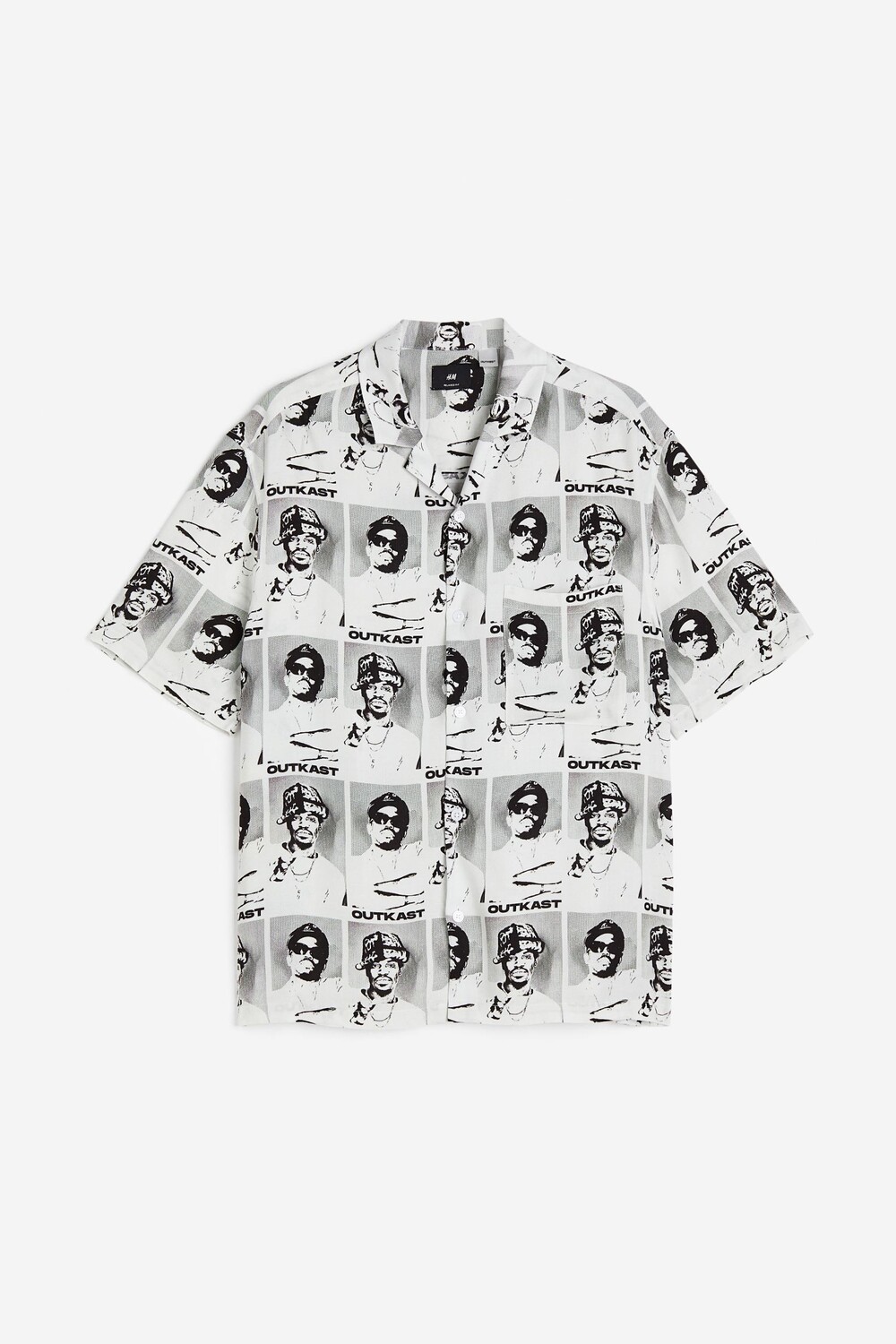

Рубашка H&M Relaxed Fit Patterned Resort Shirt, белый, черный