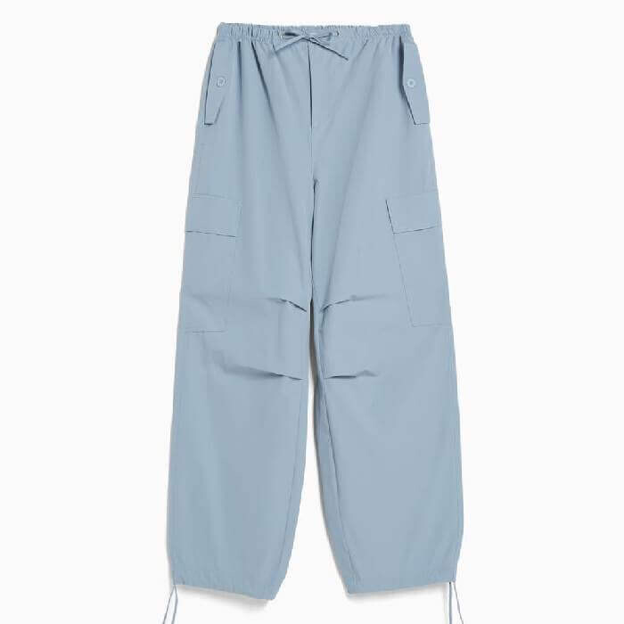 

Брюки Bershka Cotton Cargo Parachute, синий