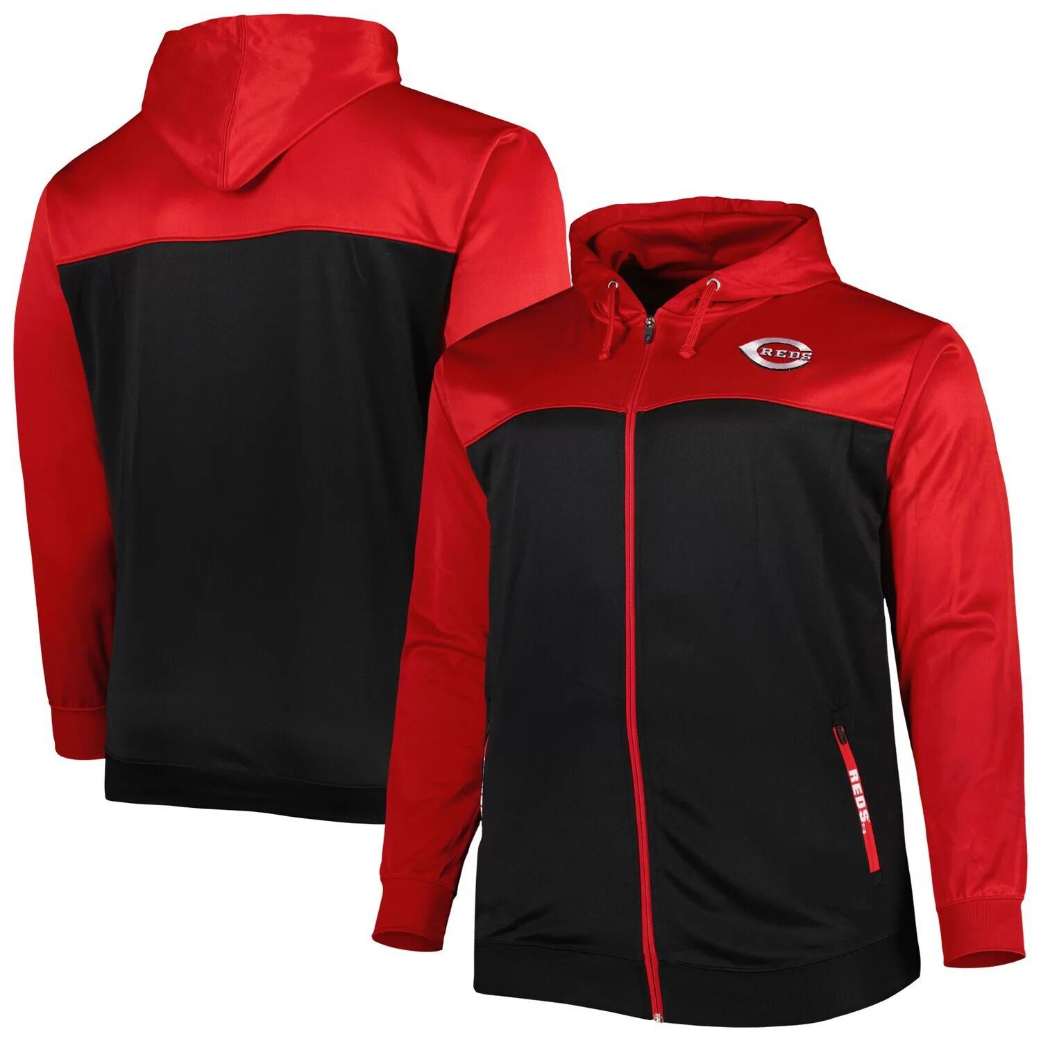 

Мужская красная/черная толстовка с капюшоном на молнии Cincinnati Reds Big & Tall на кокетке во всю длину, Черный