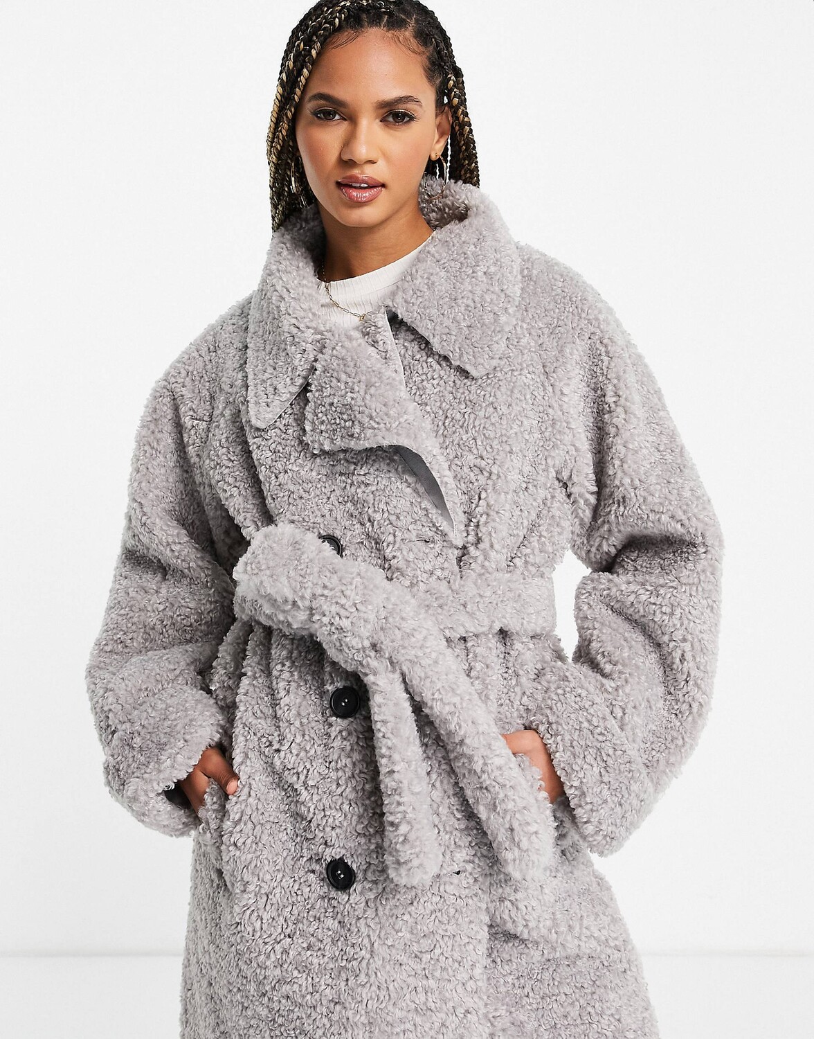 

Серый тренч из овечьей шерсти ASOS DESIGN