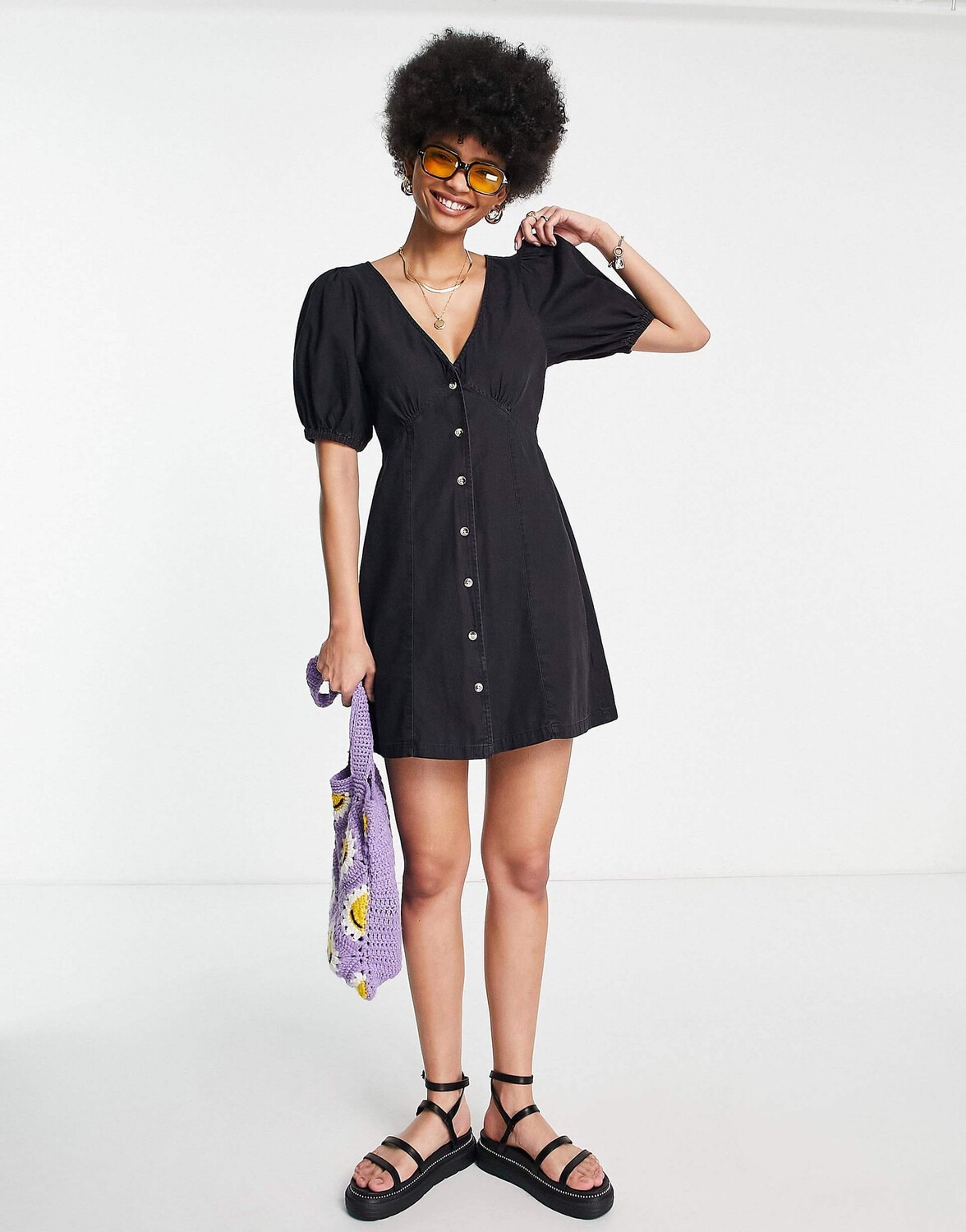 

Мини-платье Asos Design Tall Soft Denim Seamed Tea, черный (Размер 36/38 RU)