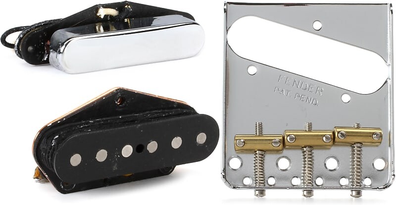 

Набор звукоснимателей Fender Original Vintage Telecaster из 2 предметов в комплекте с 3-мя седлами Fender American Vintage Telecaster Bridge в сборе — хром 0990806100=1 0992119000=1