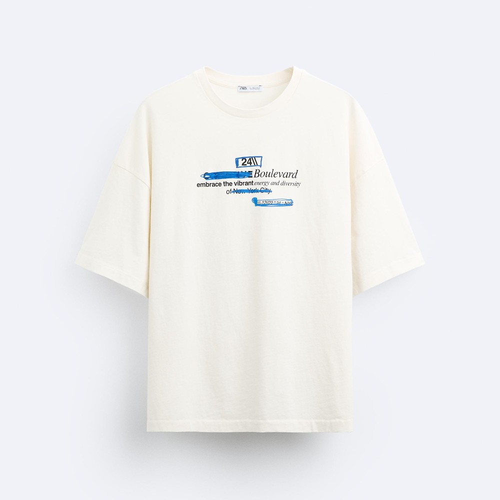 Футболка Zara Contrast Slogan, кремовый футболка zara varsity with contrast ribbed slogan белый