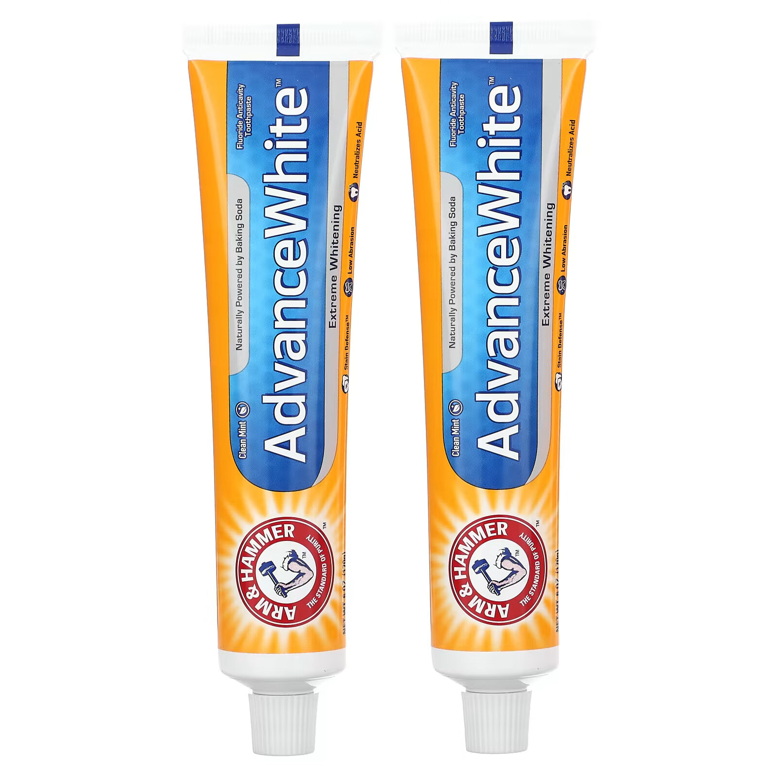 Arm & Hammer, AdvanceWhite, экстремально отбеливающая зубная паста, чистая  мята, двойная упаковка, 170 г (6,0 унции)