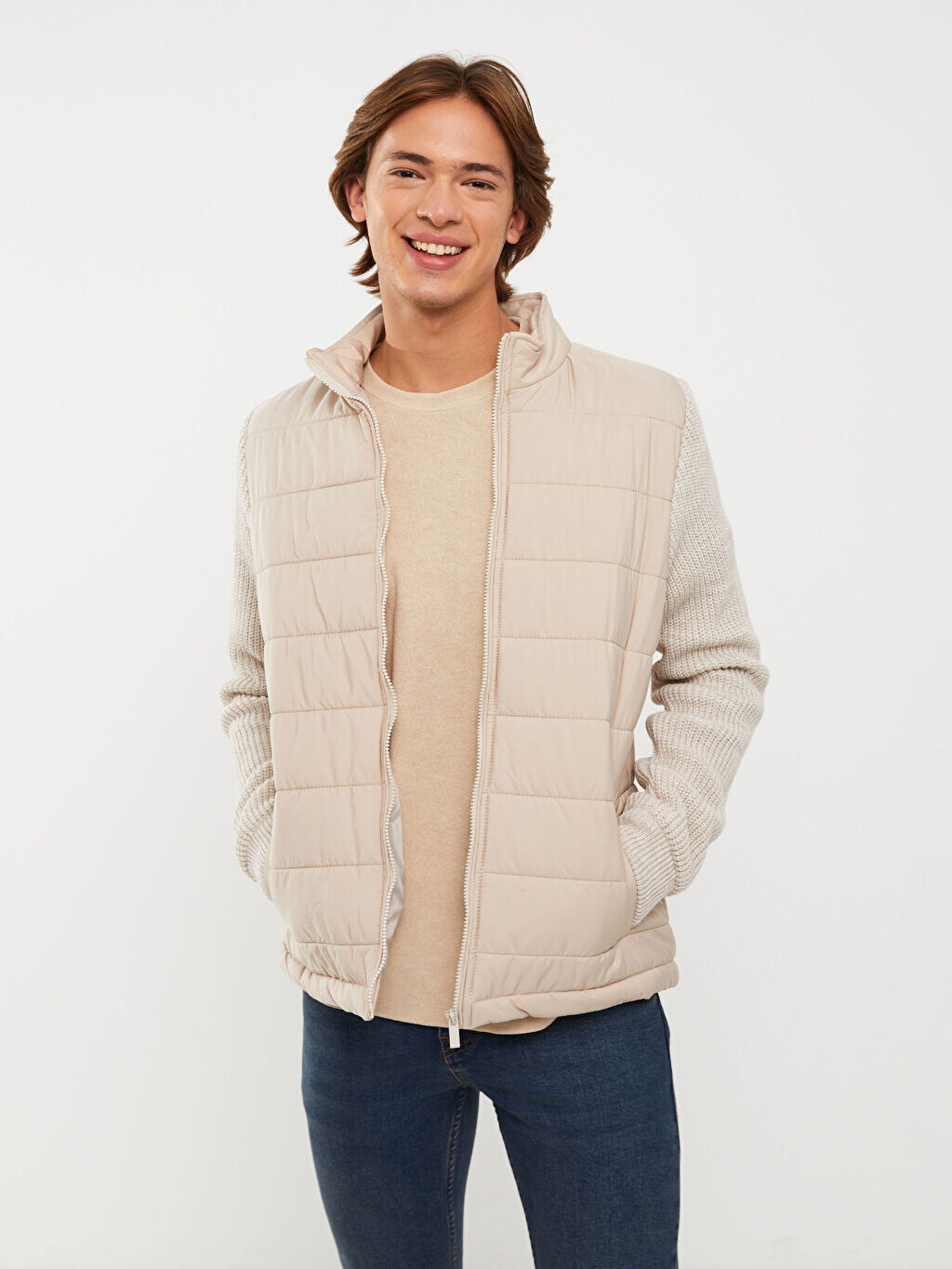 

Мужское трикотажное пальто Slim Fit с прямым воротником LCW Casual, Серый
