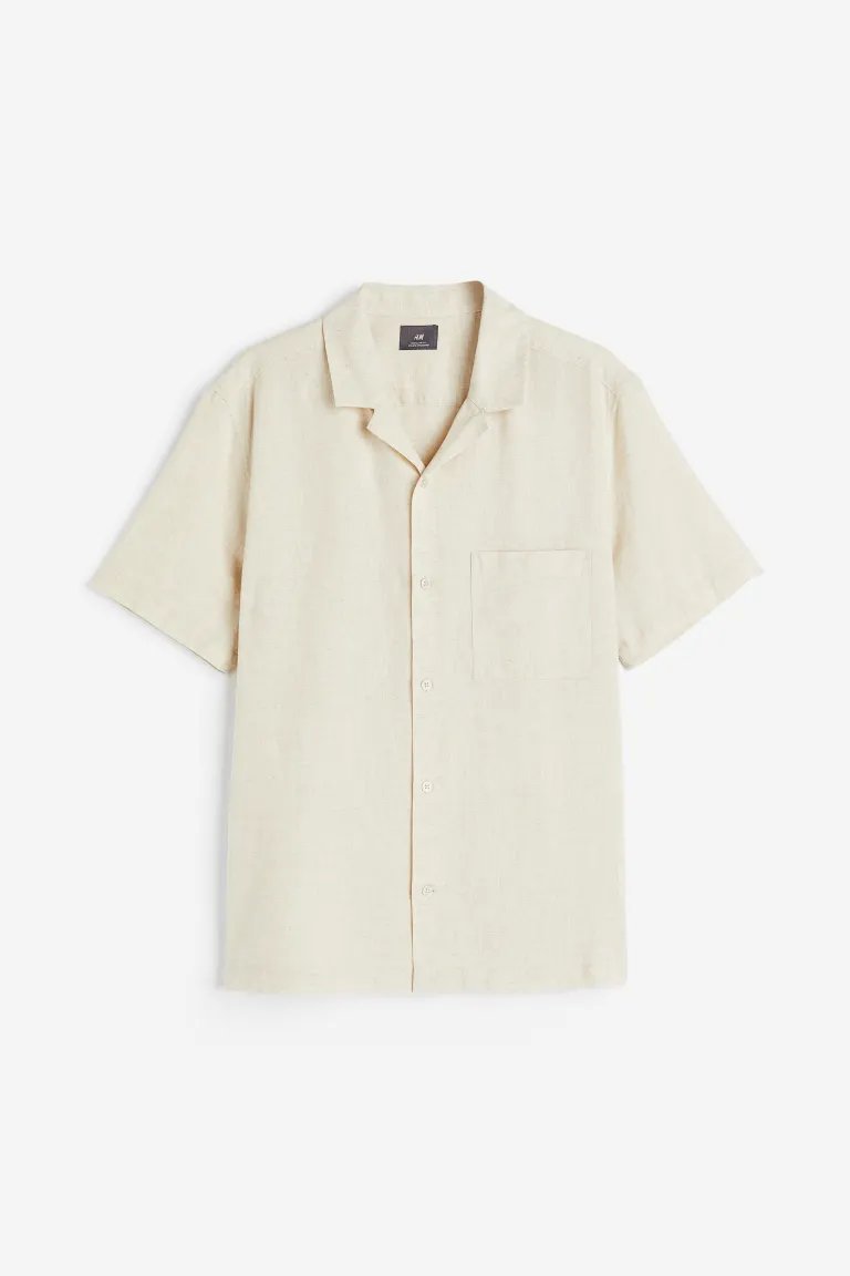 

Рубашка H&M Regular Fit Linen Blend, светло-бежевый