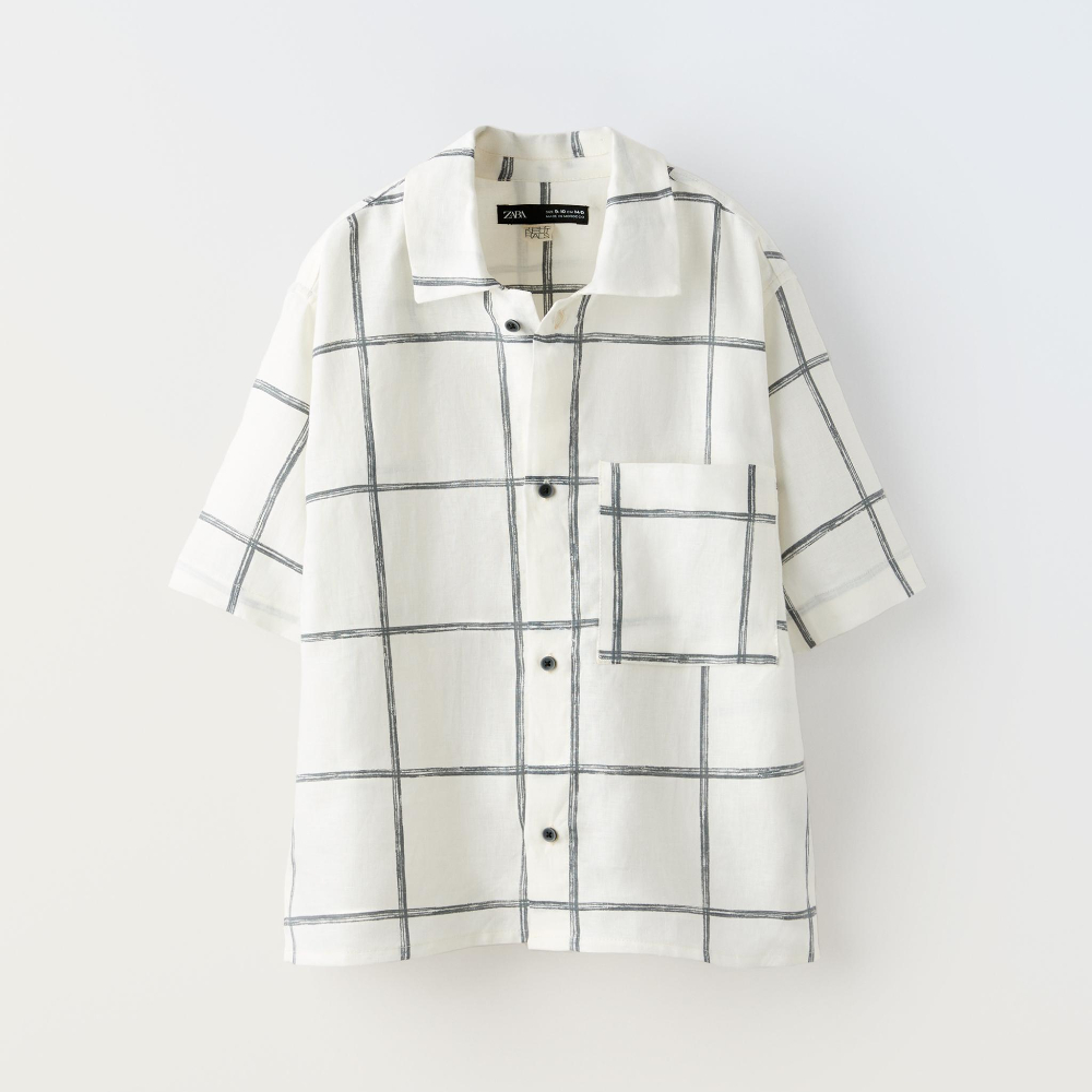Рубашка Zara True Neutrals Check Print, экрю / с меланжевым эффектом платье рубашка из льна в клетку l разноцветный