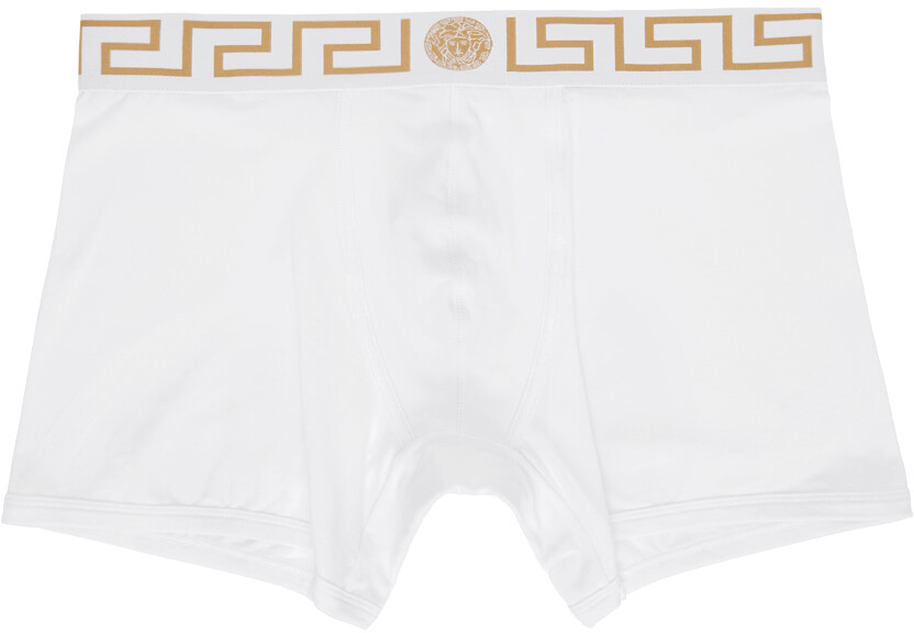 

Белые длинные трусы-боксеры с каймой Greca Versace Underwear