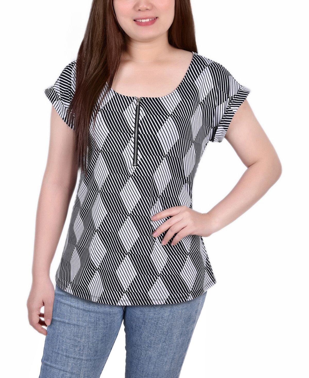 

Миниатюрный короткий топ на молнии с удлиненными рукавами NY Collection, мульти