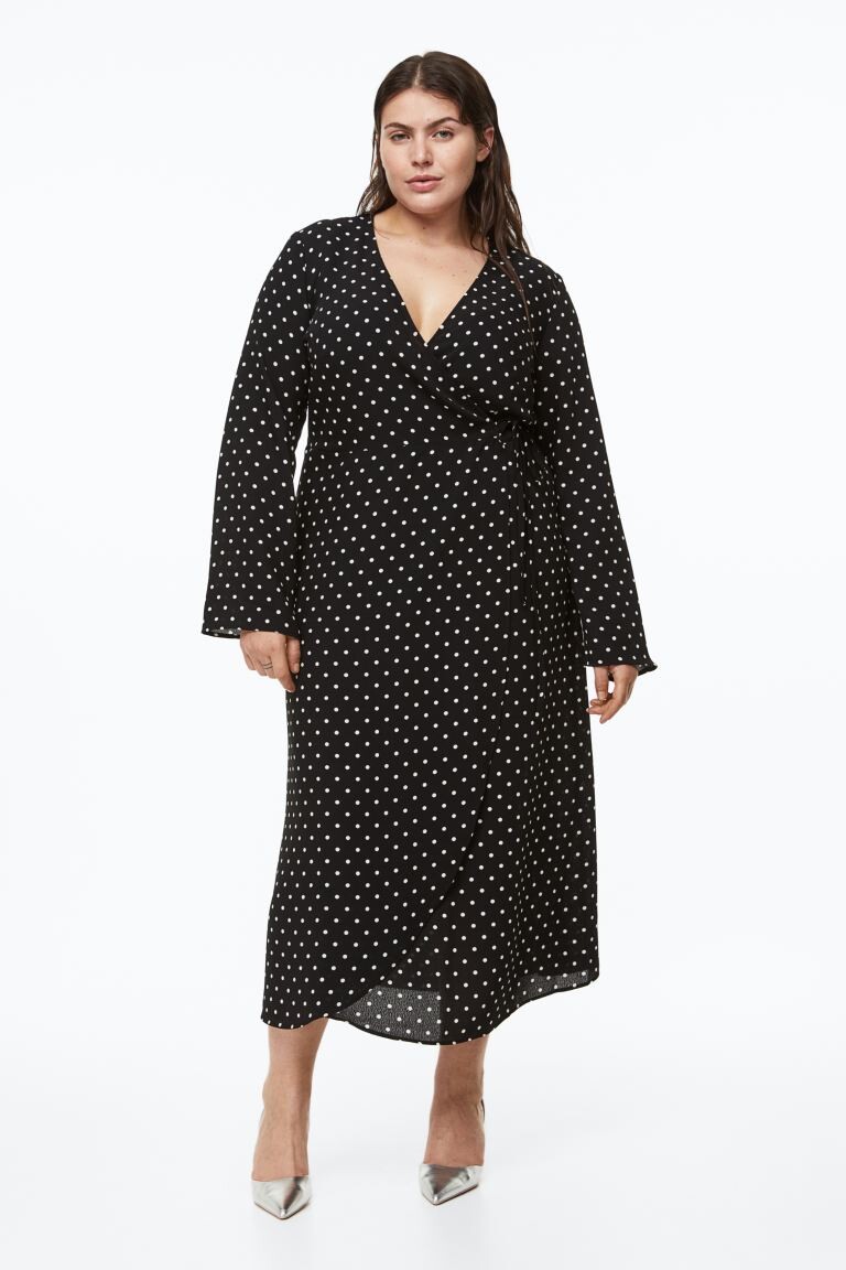 

Платье с запахом H&M+, черный/точки