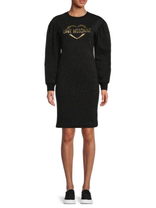 

Мини-платье с пышными рукавами и логотипом Love Moschino Black