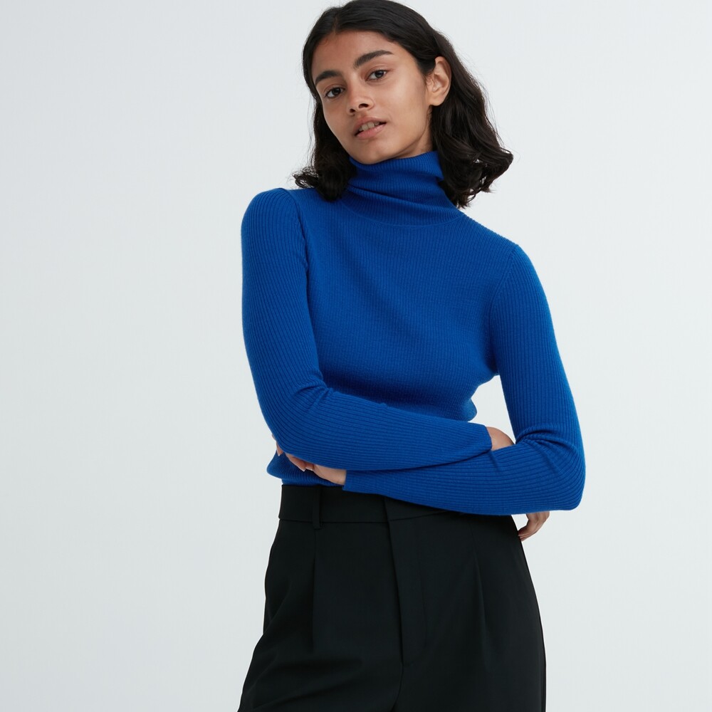 

Свитер Uniqlo камвольный с двумя лацканами из мериносовой шерсти, синий