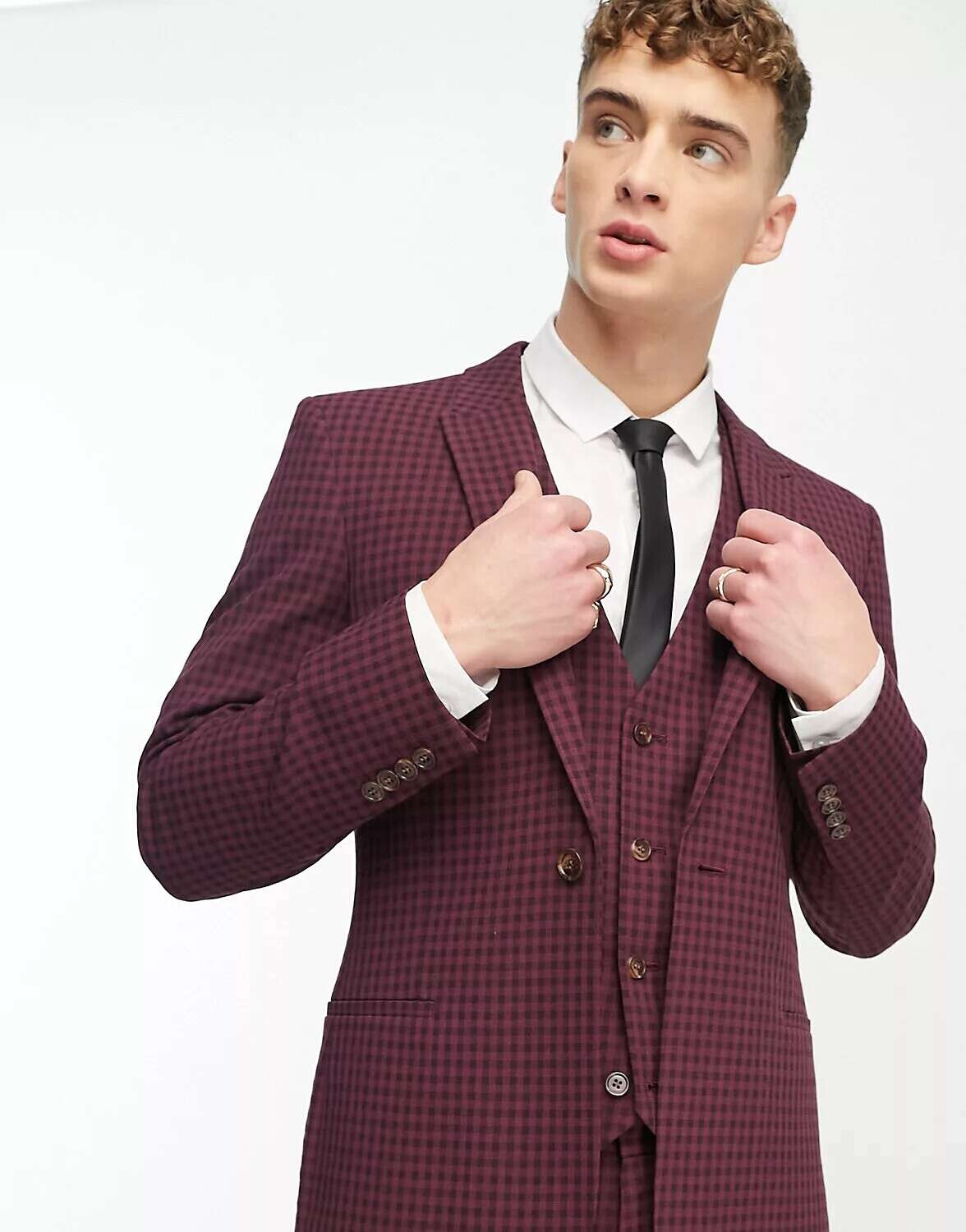 

Бордовый клетчатый пиджак скинни ASOS