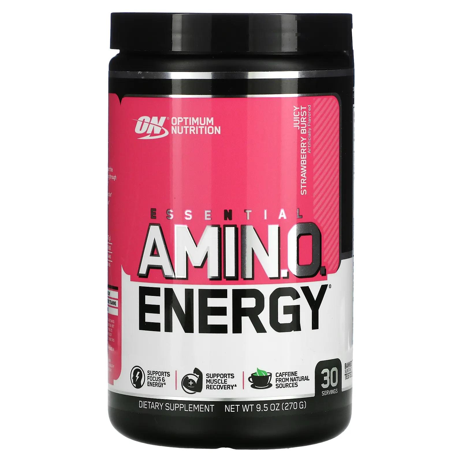 Optimum Nutrition Essential Amino Energy Juicy Strawberry Burst 9.5 oz (270 g) allmax nutrition acuts amino charged energy drink arctic orange 7 4 oz 210 g