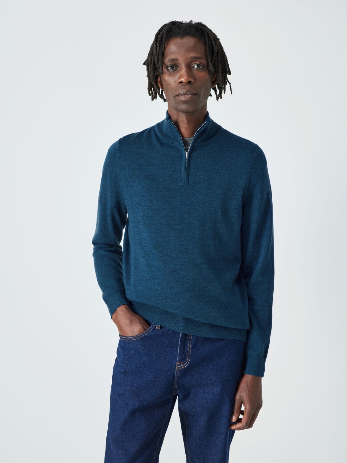 

Джемпер Extra Fine из шерсти мериноса с полумолнией John Lewis, бирюзовый
