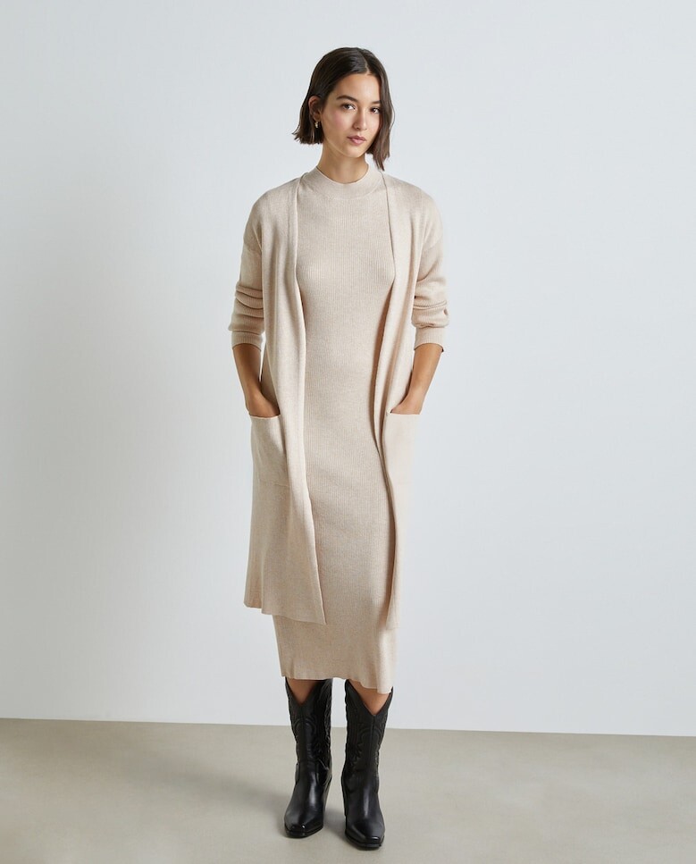 

Женский длинный трикотажный жакет в рубчик Easy Wear, коричневый