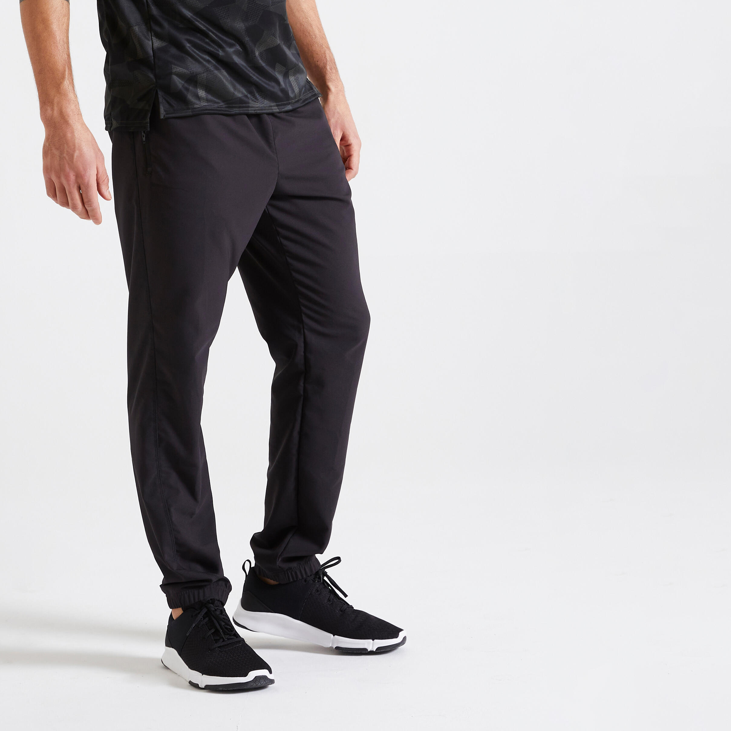 Тренировочные штаны для фитнеса дышащие мужские черные DOMYOS, черный