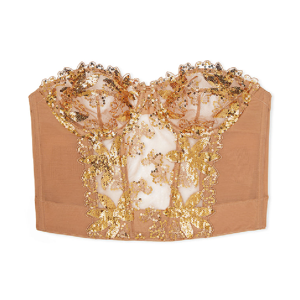 цена Корсетный топ Victoria's Secret Very Sexy Sequined Floral Embroidery Unlined, золотой