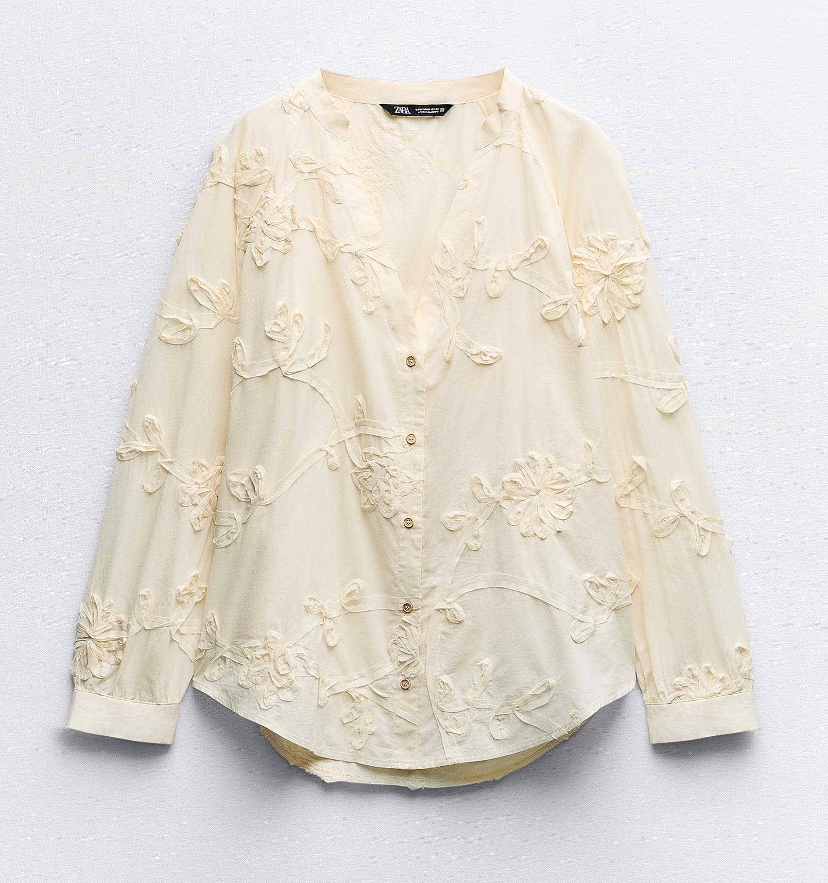 Рубашка Zara Floral With Textured Weave, светло-бежевый пальто zara textured with golden buttons светло бежевый