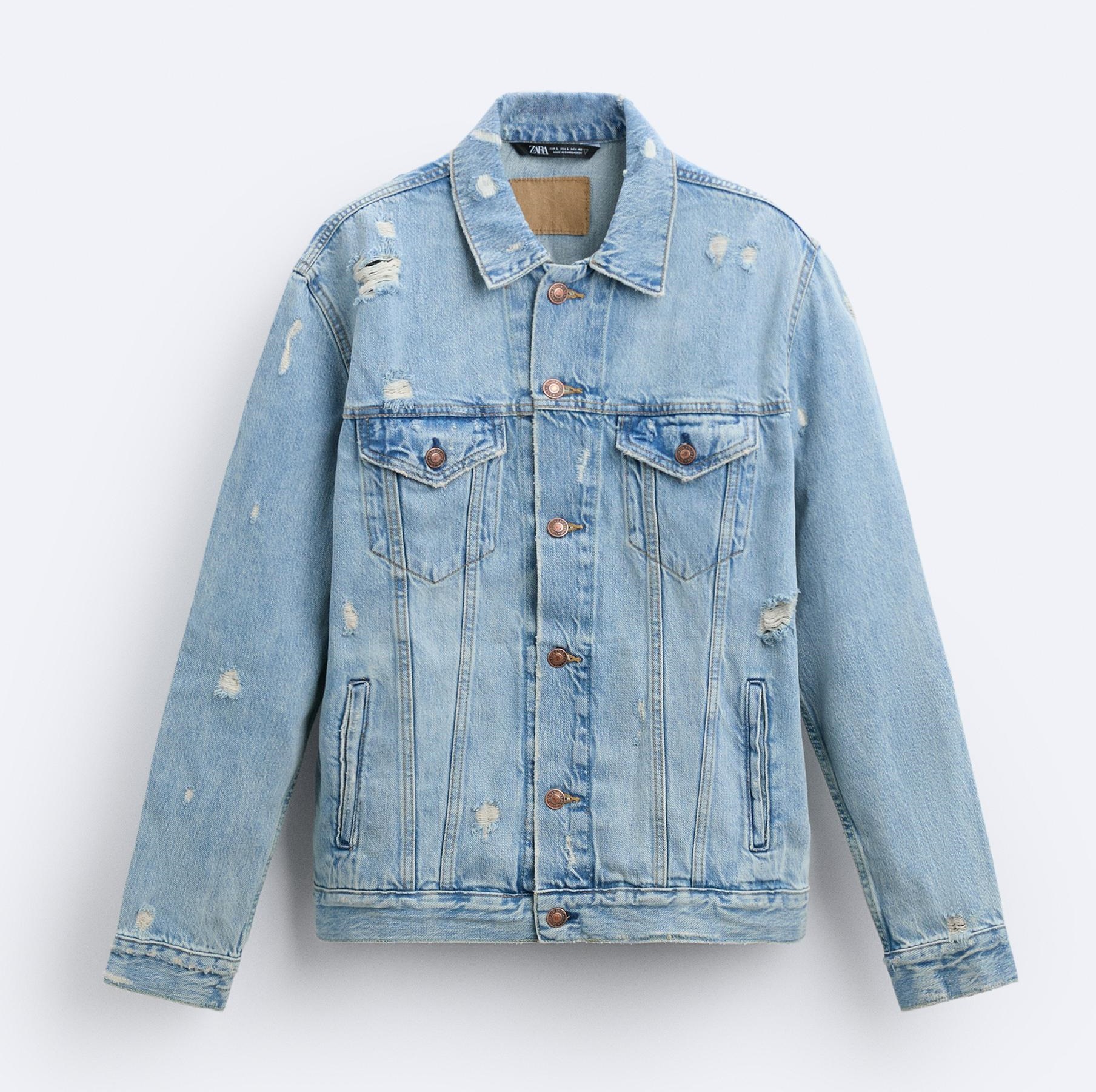 Куртка Zara Ripped Denim, синий джинсовая куртка мужская рваная ковбойская джинсовая куртка модный тренд весна осень