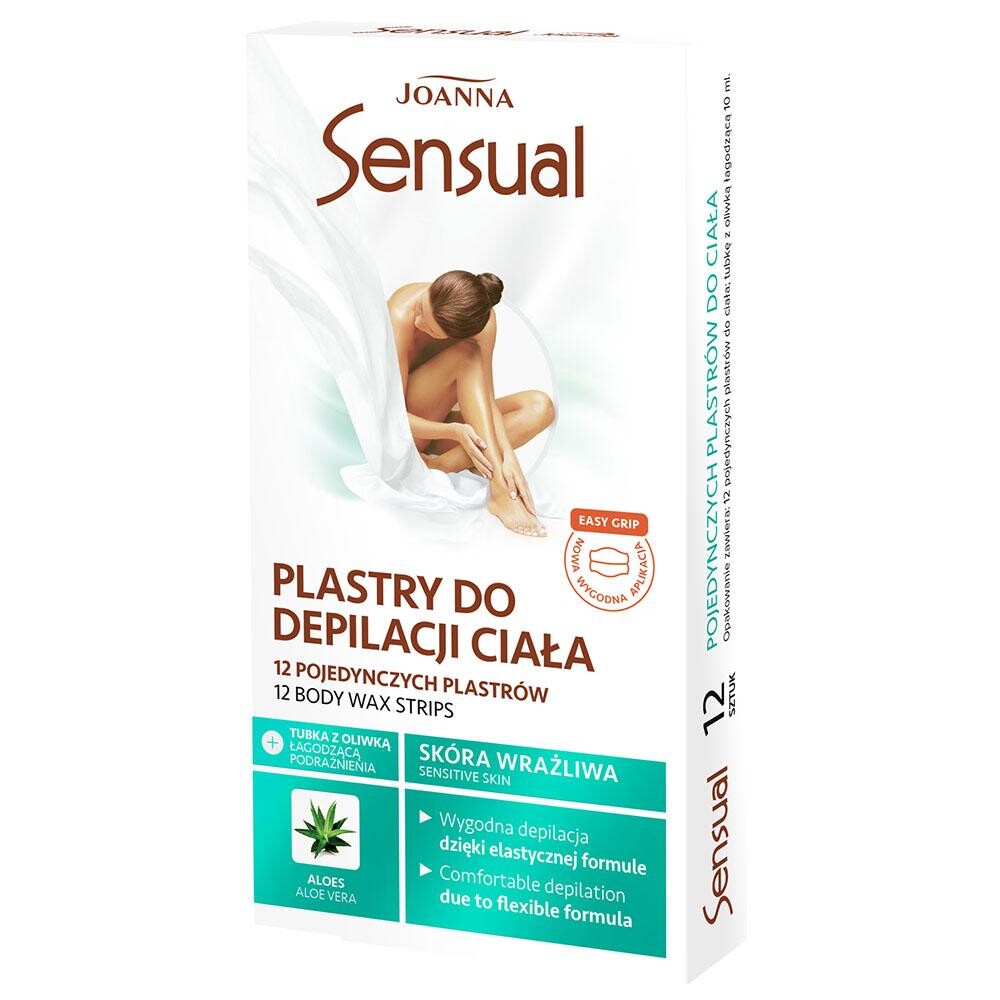 

Joanna Полоски для депиляции тела Sensual Aloe 12шт + тюбик с оливковым успокаивающим раздражением 10мл