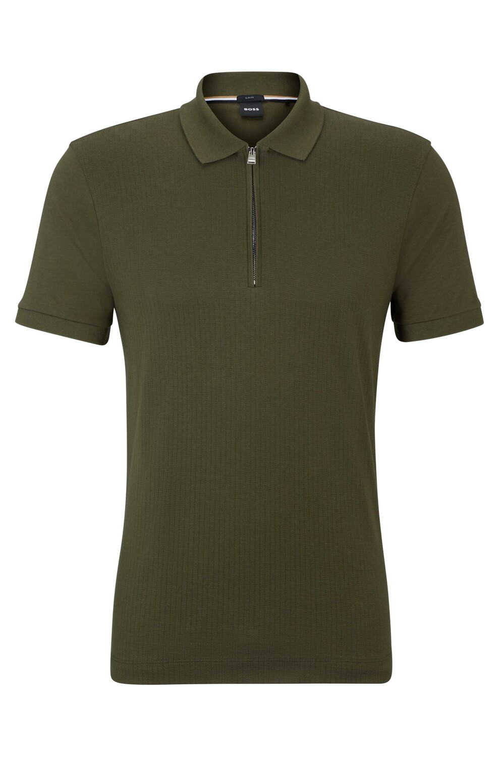 

Футболка поло Boss Structured-cotton Slim-fit With Zip Placket, темно-зеленый
