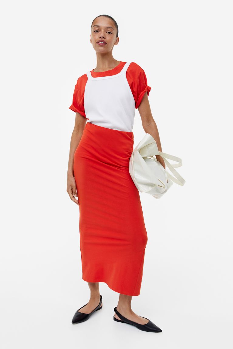 Длинная юбка из джерси H&M, красный