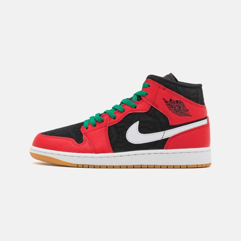 

Кеды Nike Air Jordan 1 Mid, черный/красный/белый/зеленый