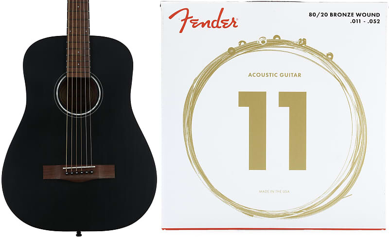 

Fender FA-15 3/4 Scale Steel Acoustic Guitar — черный комплект со струнами для акустической гитары Fender 70CL 80/20 Bronze — .011-.052 Custom Light 0971170106=1 0730070405=1