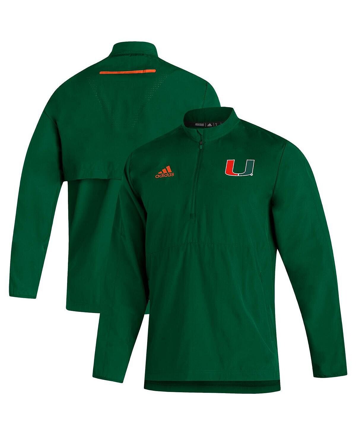 

Мужская куртка hunter green miami hurricanes 2021 sideline aeroready с молнией на четверть adidas, зеленый