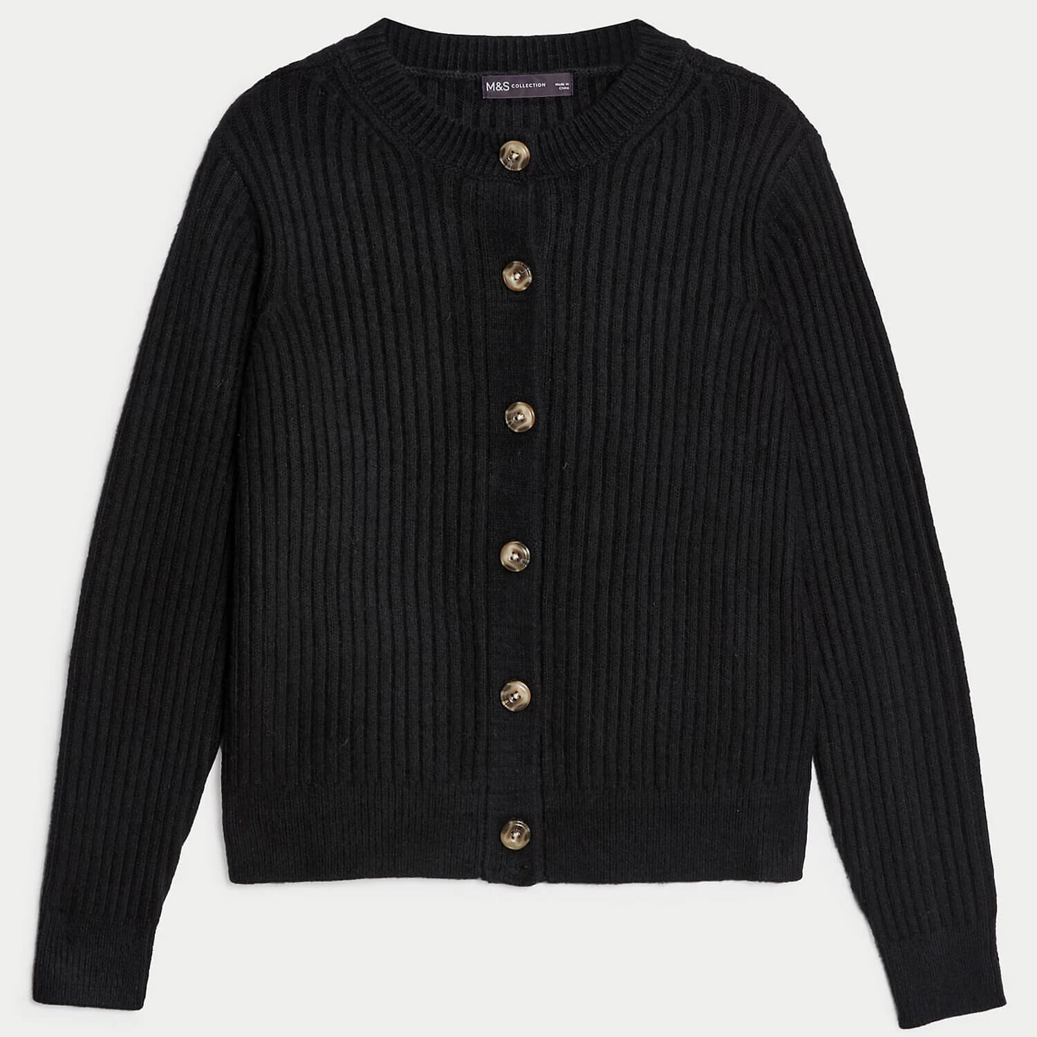 

Кардиган Marks & Spencer M&S Collection Knitted Ribbed Crew Neck, темно-синий