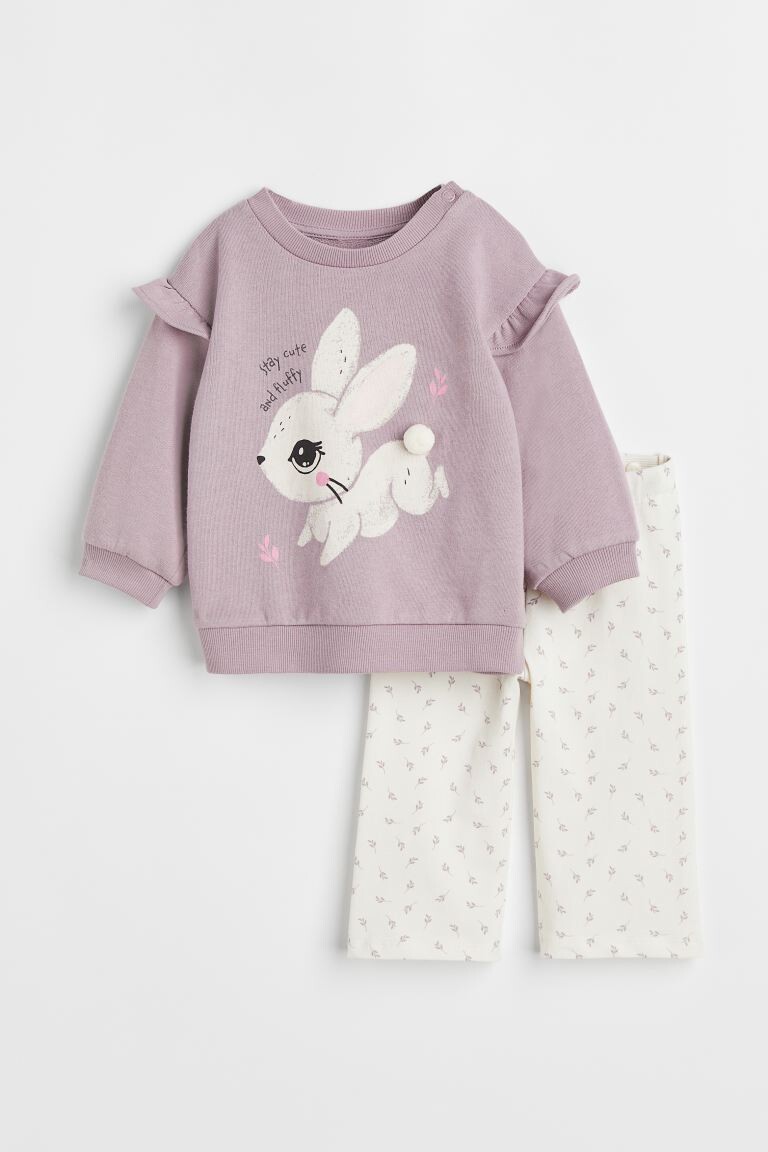 

Комплект из 2 предметов с набивным рисунком H&M, светло-фиолетовый/кролик