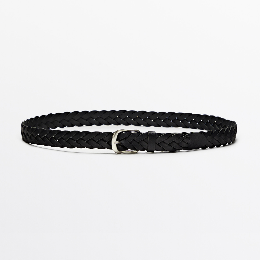 Ремень Massimo Dutti Braided Leather, черный ремень massimo dutti leather belt thin limited edition чёрный