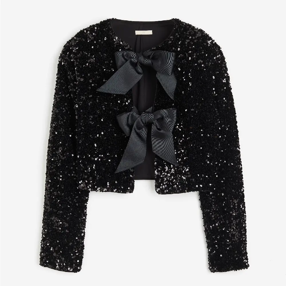 

Пиджак H&M Tie-front Sequined, черный