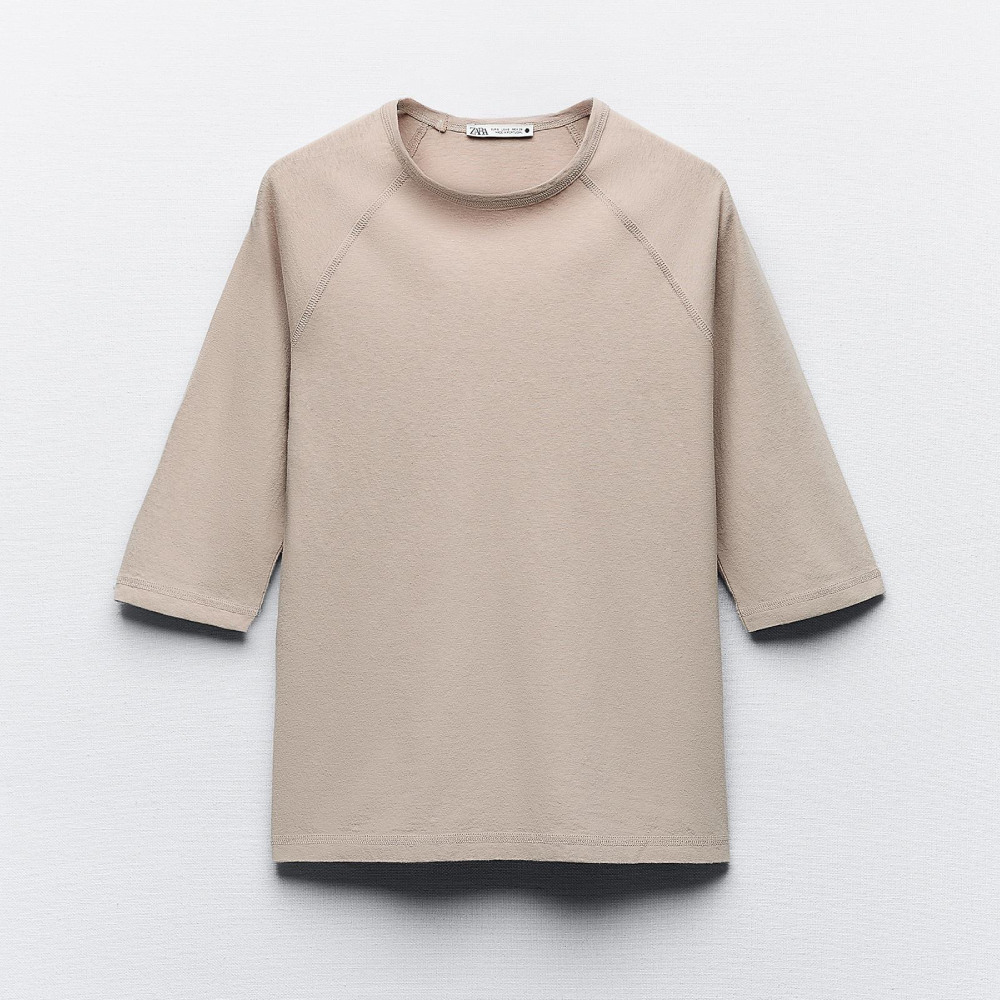 Футболка Zara Cotton And Linen, светло-коричневый рубашка zara cotton linen фиолетово коричневый