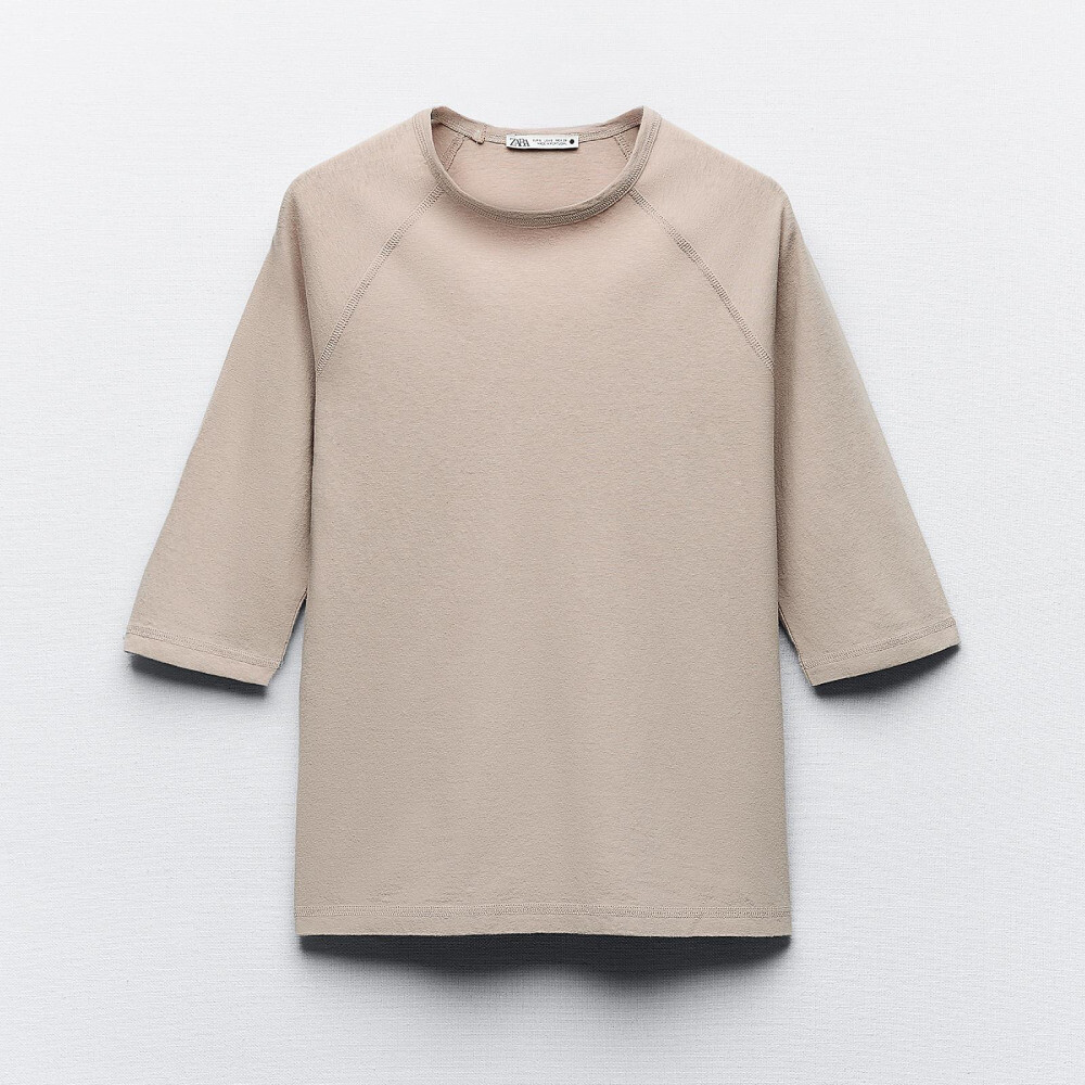 Футболка Zara Cotton And Linen, светло-коричневый футболка zara cotton and linen белый