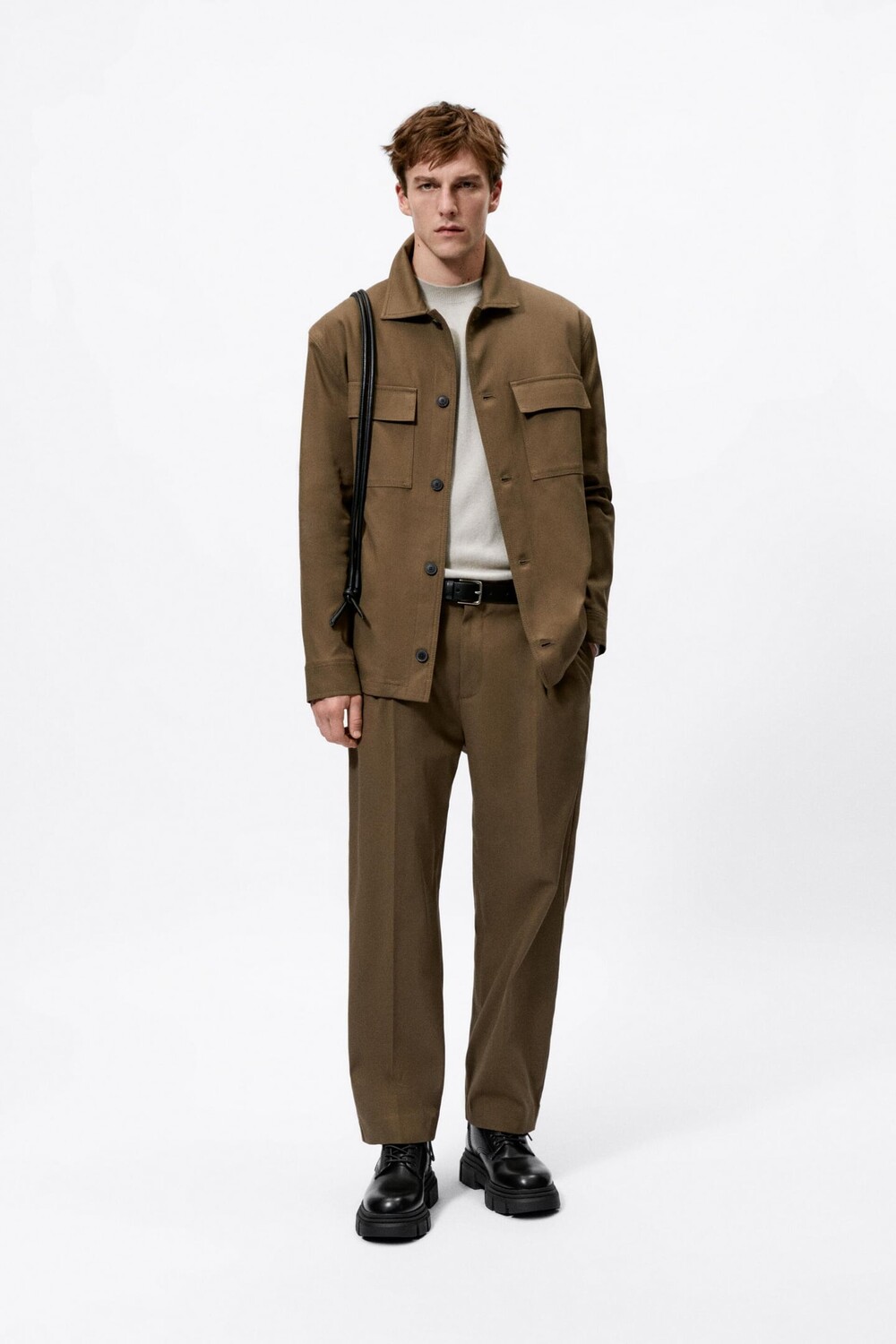 Ботинки на шнуровке ZARA, черный