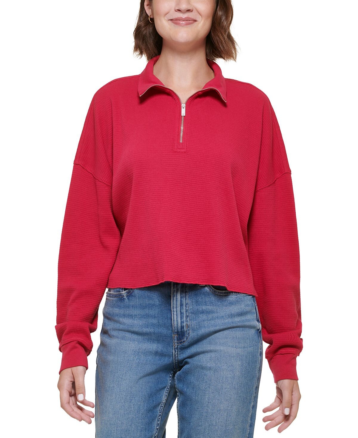 

Женский топ вафельной вязки с молнией до половины Calvin Klein Jeans, вишневый