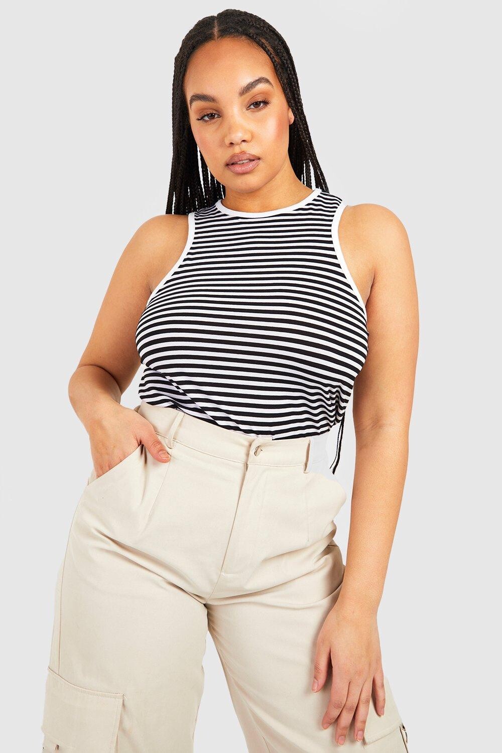 

Майка racer в полоску плюс Boohoo, белый