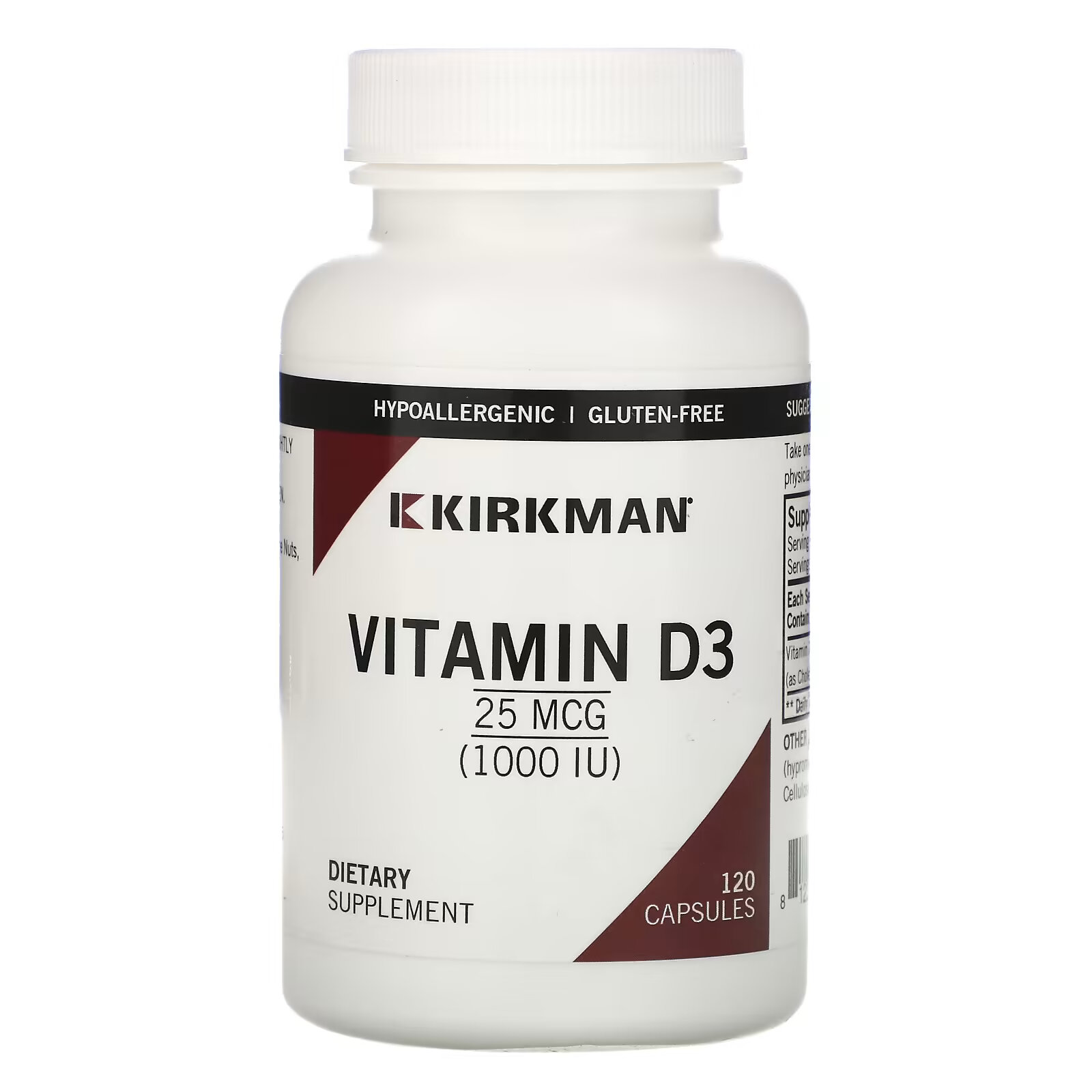 Kirkman Labs, Витамин D3, 25 мкг (1000 МЕ), 120 капсул витамин д3 1000 ме 25мкг carlson labs 60 капсул